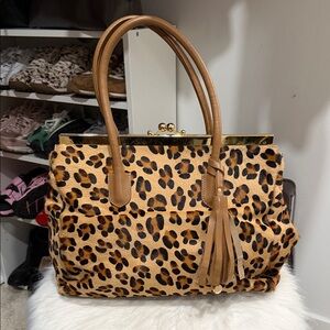 Leopard Print Tote Bag with Tan Accents